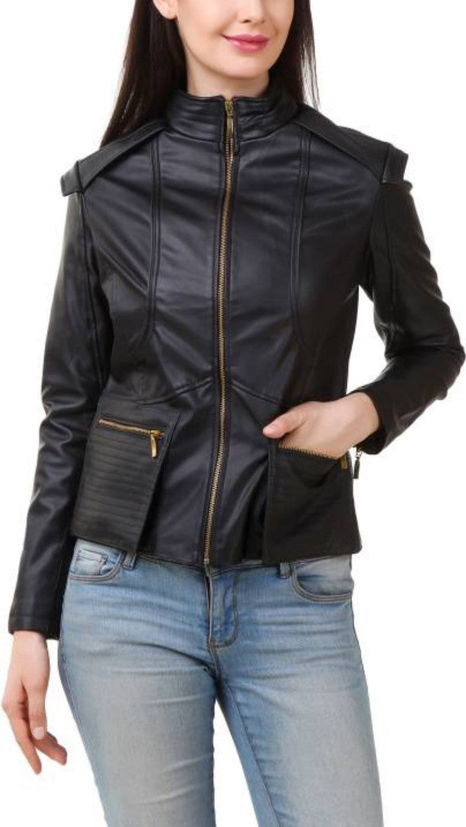 Koza Leathers Women's Real Lambskin Leather Bomber Jacket KW407 featuring high-quality leather, satin lining, and stylish bomber design.