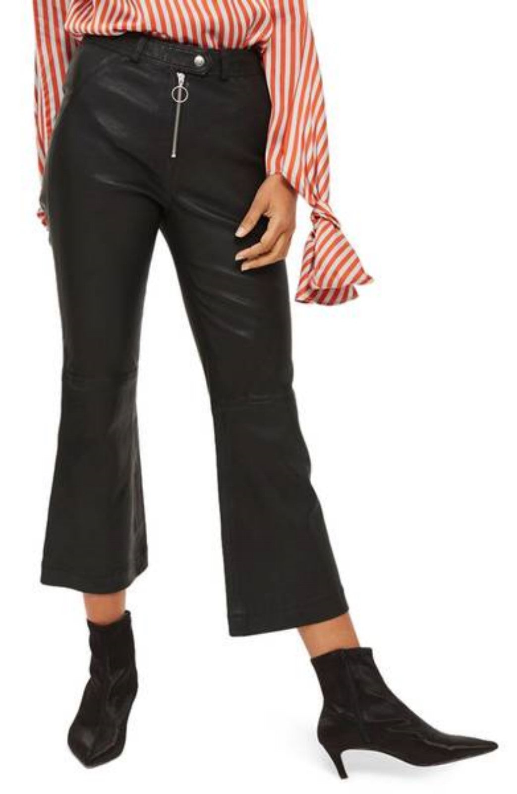 Koza Leathers Women's Real Lambskin Leather Capri Pant WP024, showcasing soft lambskin leather and stylish design.