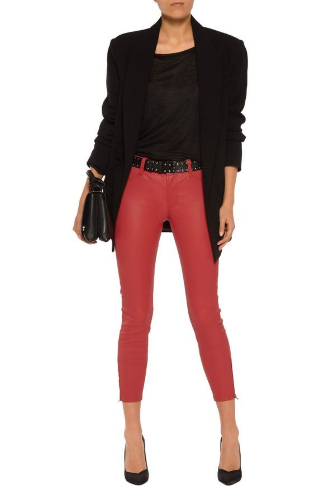 Koza Leathers Women's Real Lambskin Leather Capri Pant WP028, showcasing its sleek design and high-quality lambskin material.