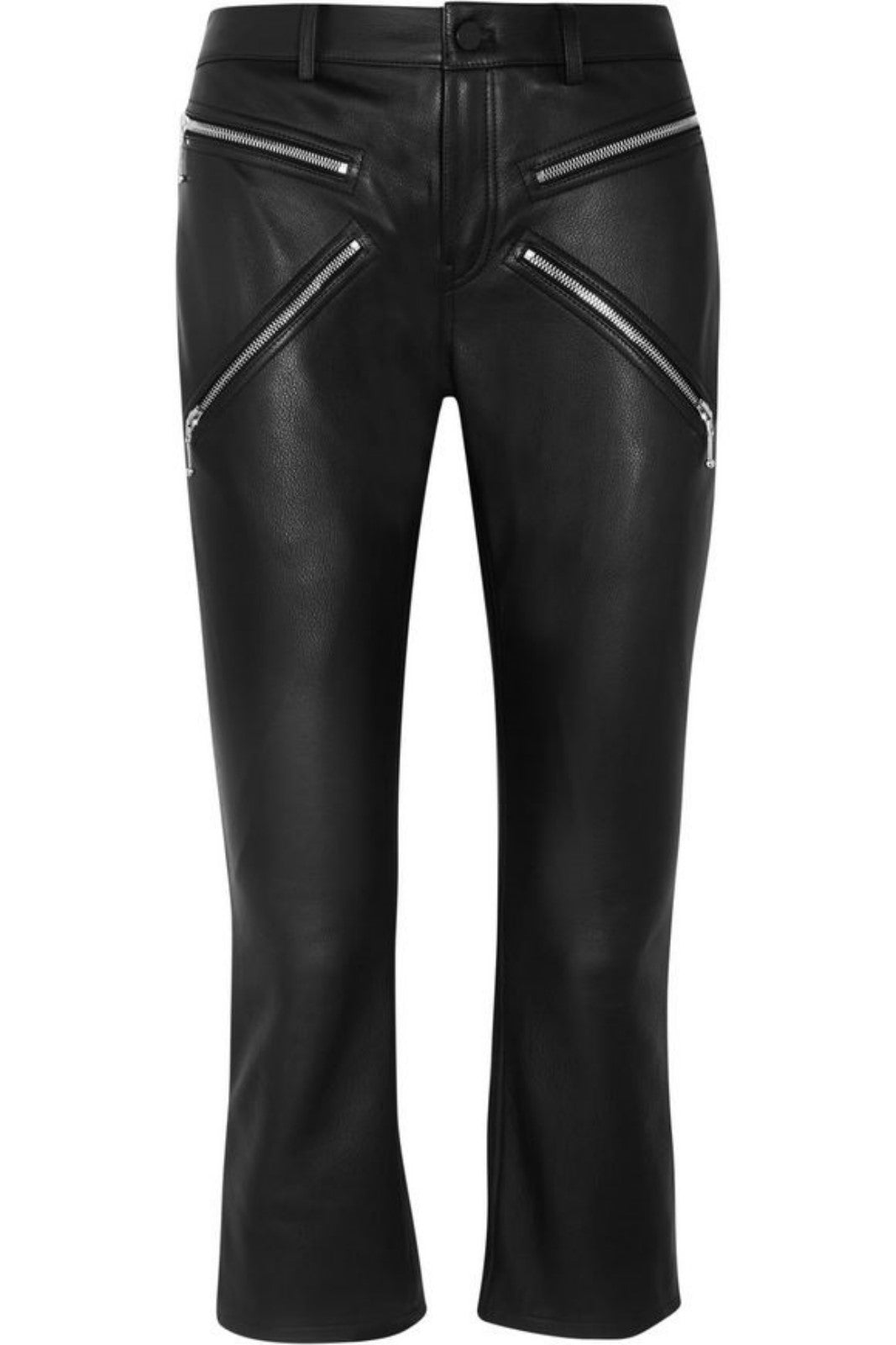 Koza Leathers Women's Real Lambskin Leather Capri Pant WP030 displayed elegantly, showcasing its soft texture and stylish design.