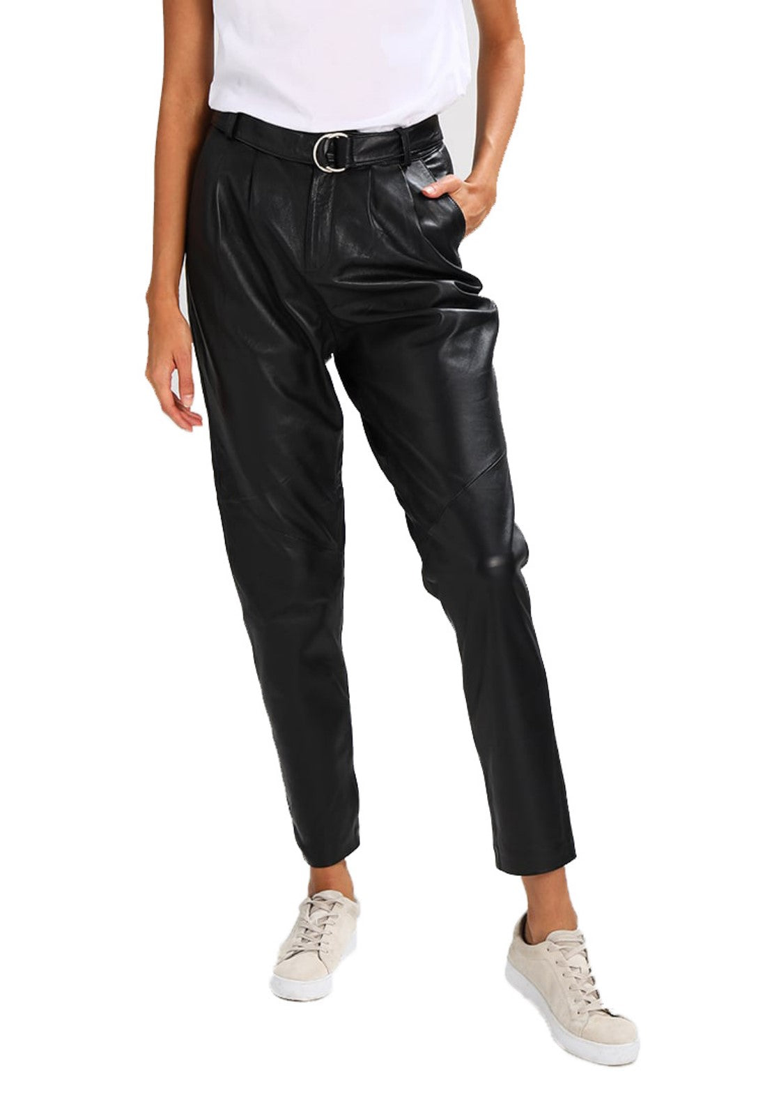 Koza Leathers Women's Real Lambskin Leather Capri Pant WP049, showcasing soft lambskin leather with a stylish design and pockets.