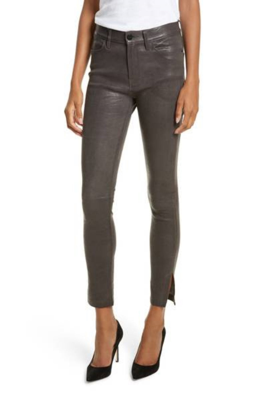 Koza Leathers Women's Real Lambskin Leather Capri Pant WP008 displayed elegantly, showcasing its soft texture and stylish design.