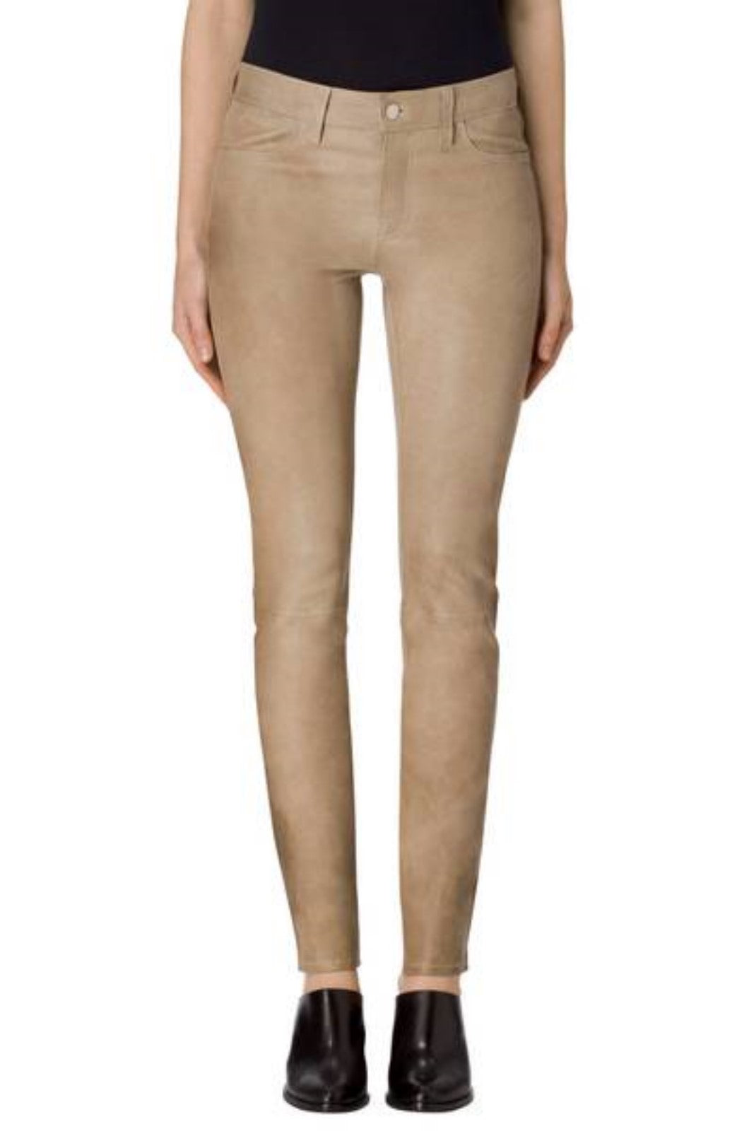 Koza Leathers Women's Real Lambskin Leather Skinny Pant WP054 displayed on a mannequin, showcasing its sleek design and high-quality lambskin leather.