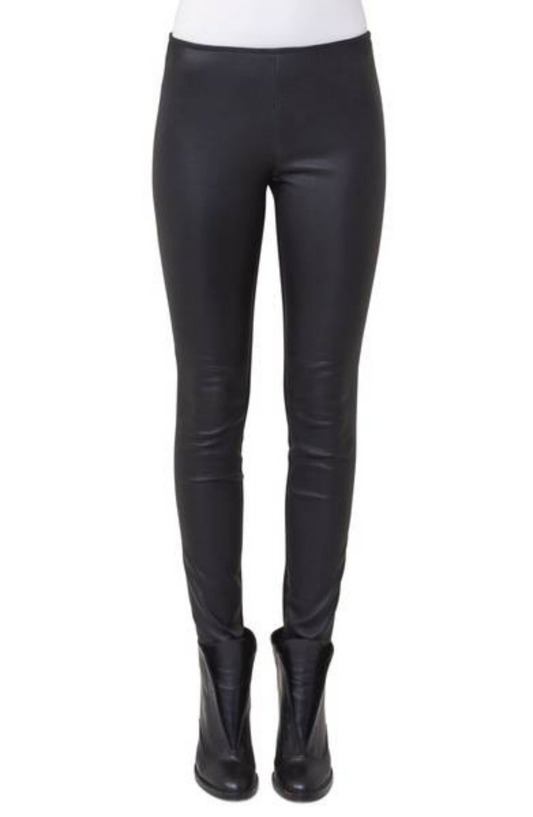 Koza Leathers Women's Real Lambskin Leather Skinny Pant WP060 displayed on a mannequin, showcasing its sleek design and high-quality lambskin leather.