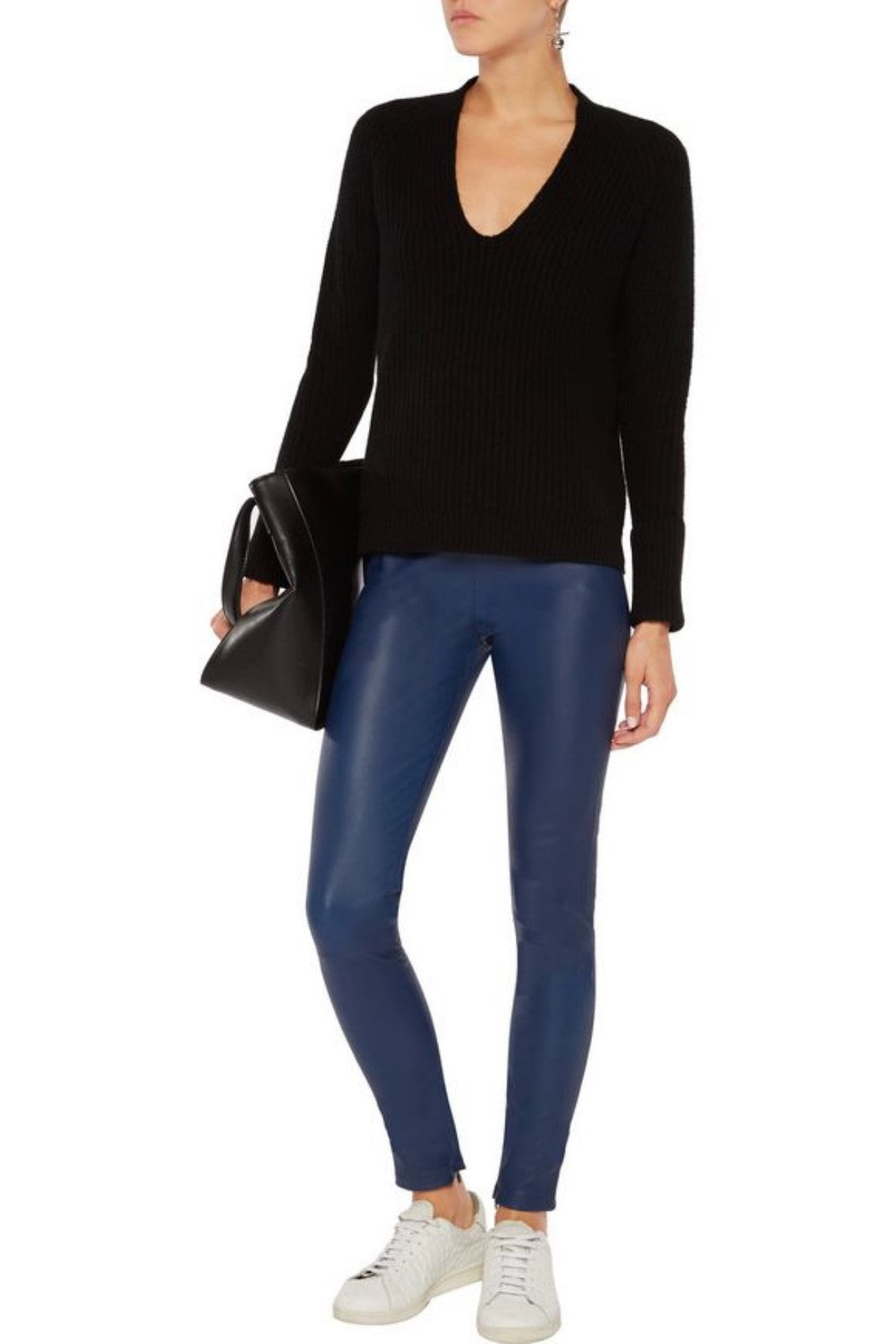 Koza Leathers Women's Real Lambskin Leather Skinny Pant WP065 displayed on a mannequin, showcasing its sleek design and high-quality lambskin leather.
