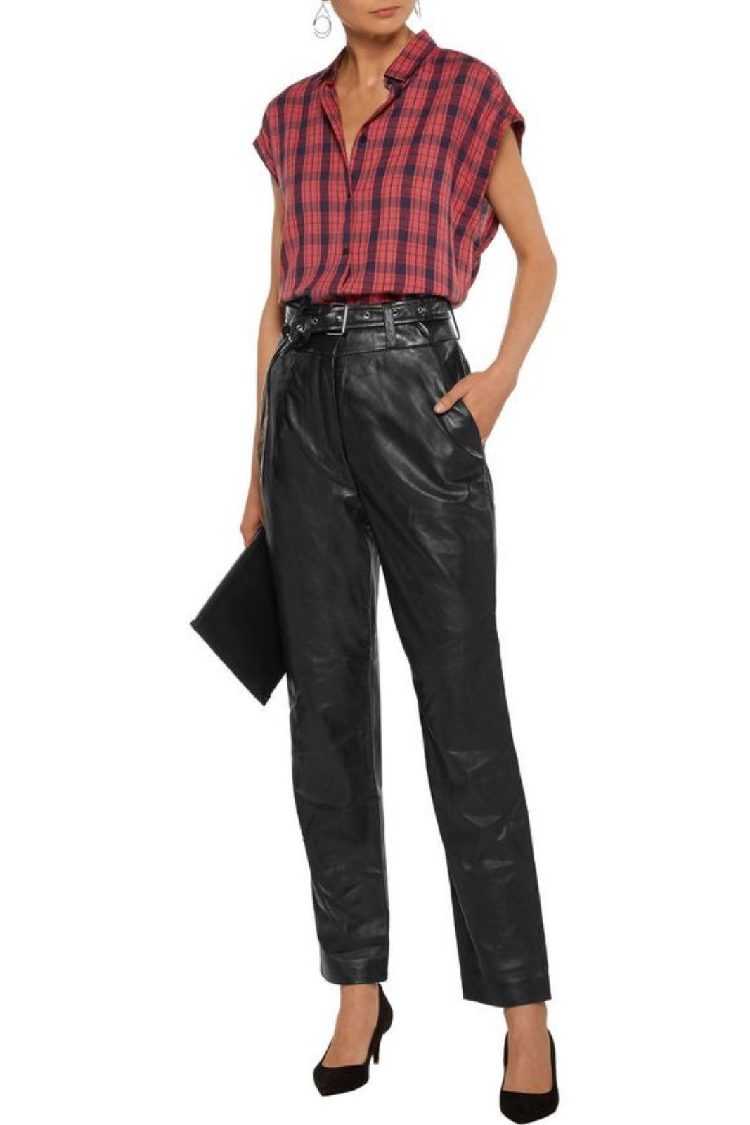 Koza Leathers Women's Real Lambskin Leather Skinny Pant WP071 displayed on a mannequin, showcasing its sleek design and premium quality.