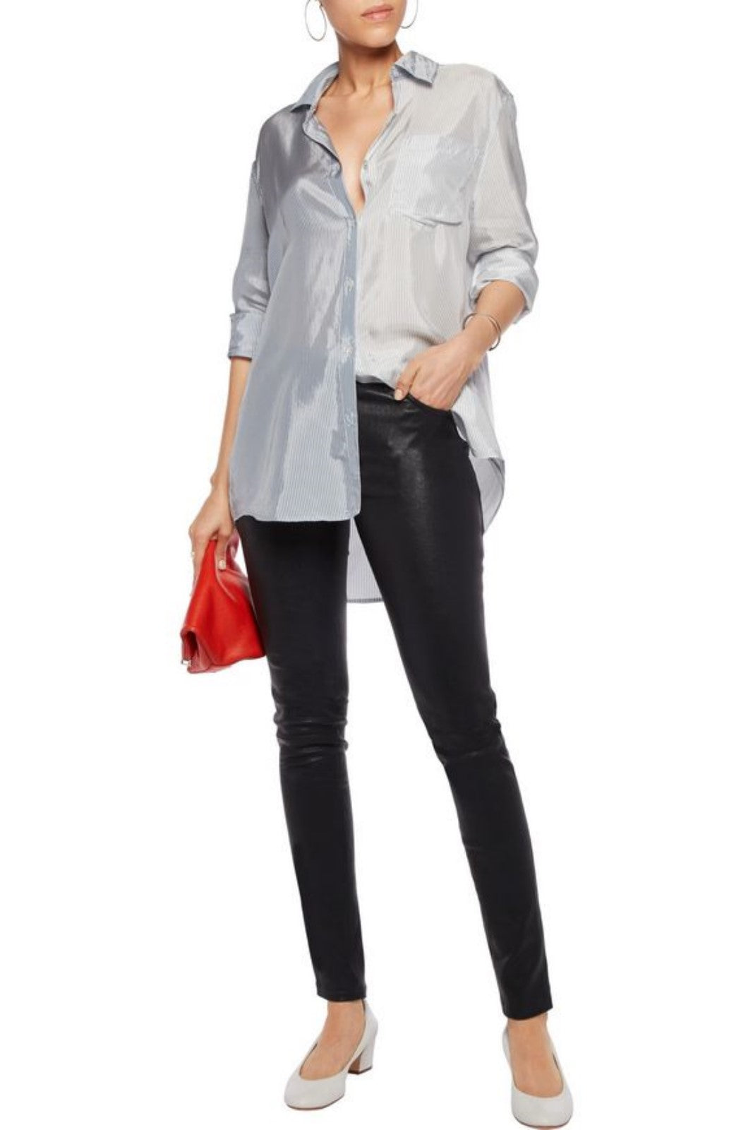 Koza Leathers Women's Real Lambskin Leather Skinny Pant WP072 displayed on a mannequin, showcasing its sleek design and high-quality lambskin leather.