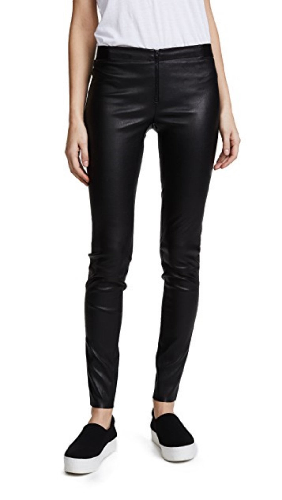 Koza Leathers Women's Real Lambskin Leather Skinny Pant WP096 displayed on a mannequin, showcasing its sleek design and luxurious lambskin texture.