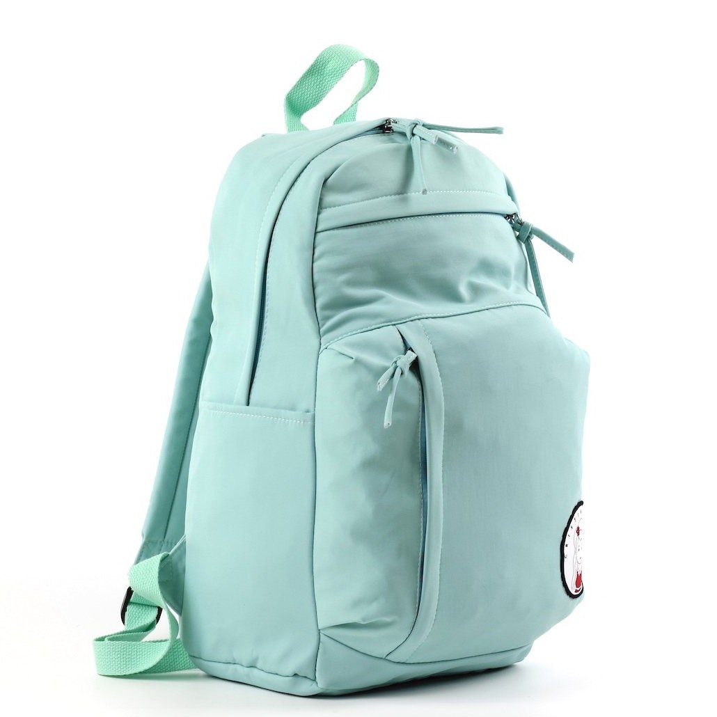 Stylish laptop backpack made of soft nylon, featuring adjustable straps and multiple pockets, available in five colors.