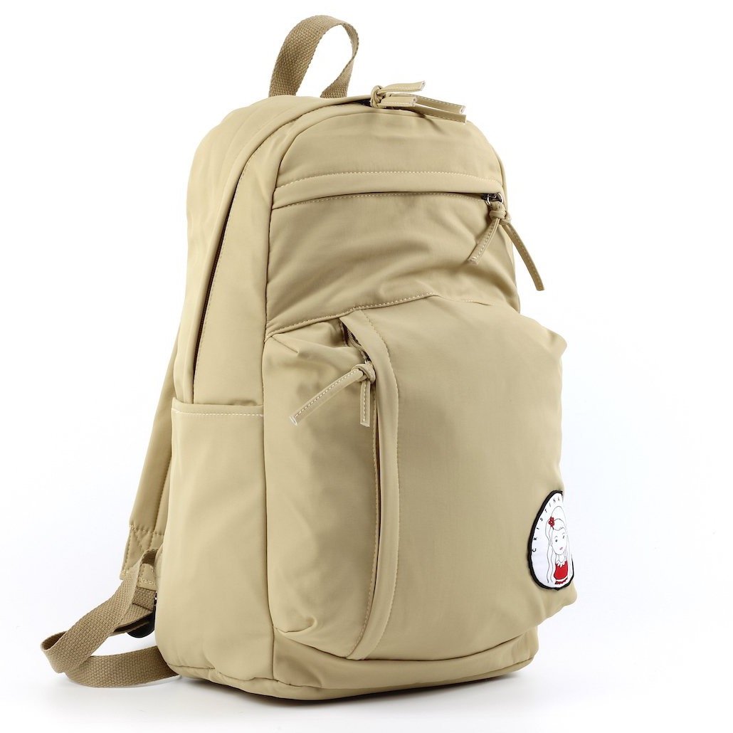 Stylish laptop backpack made of soft nylon, featuring adjustable straps and multiple pockets, available in five colors.