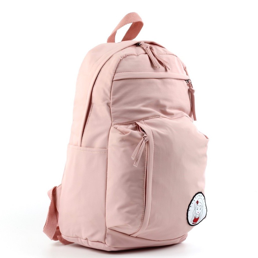 Stylish laptop backpack made of soft nylon, featuring adjustable straps and multiple pockets, available in five colors.