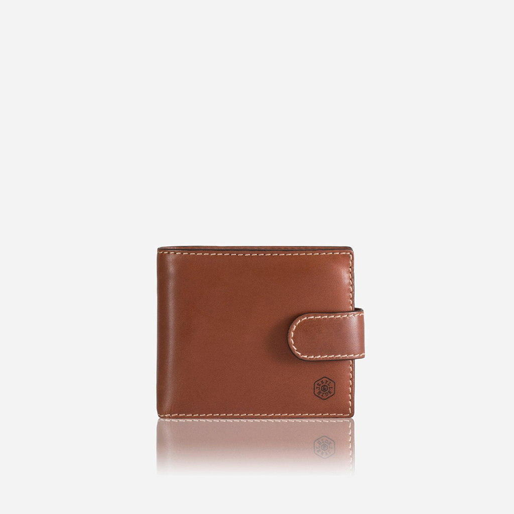 Large bifold wallet in clay color with a coin pouch, showcasing double-edged stitching and spacious design.