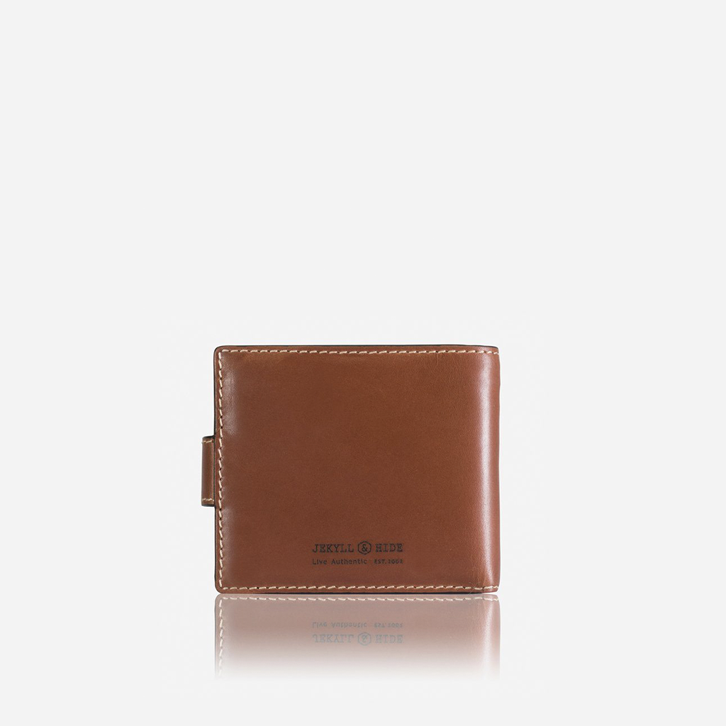 Large bifold wallet in clay color with a coin pouch, showcasing double-edged stitching and spacious design.