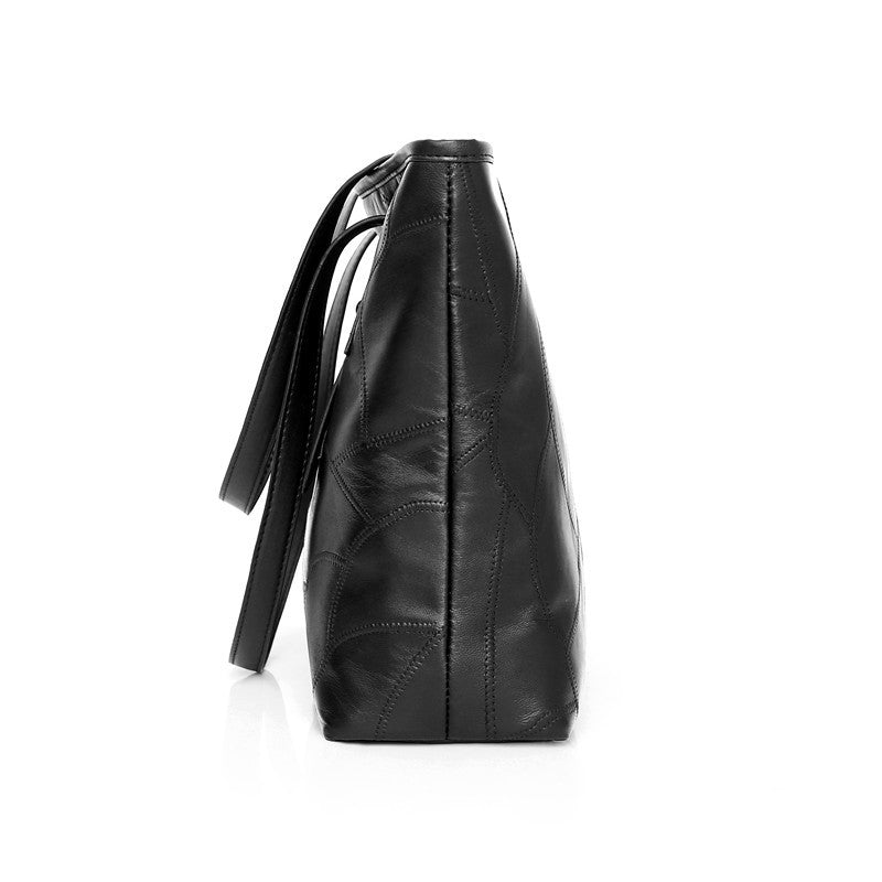 Large Capacity Leather Stitching Women's Shoulder Bag featuring a stylish design with multiple pockets and a zipper closure.