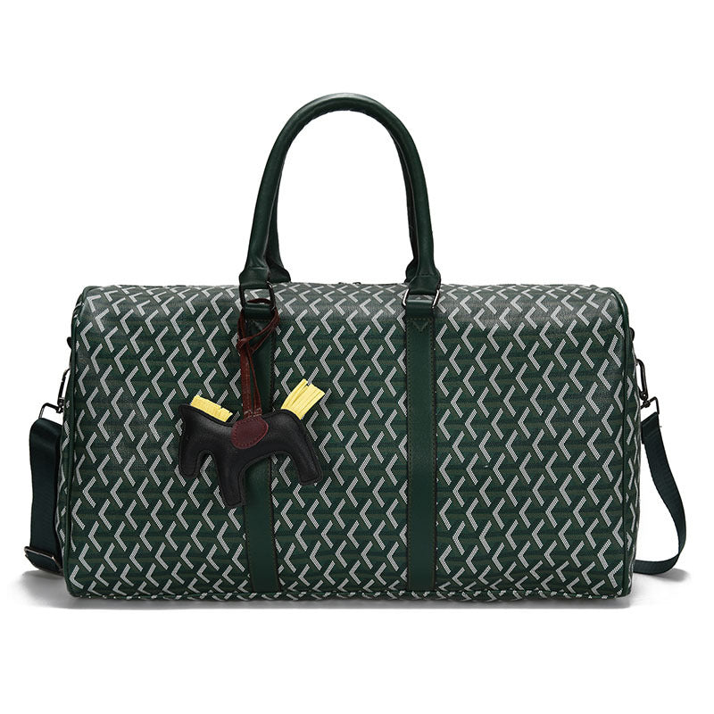 Large Capacity Short-distance Travel Bag made of waterproof PU leather, featuring multiple internal pockets and soft handles for comfortable carrying.