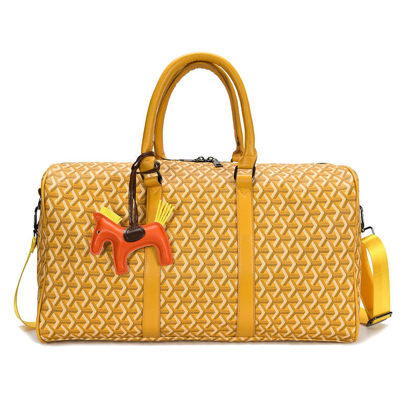 Large Capacity Short-distance Travel Bag made of waterproof PU leather, featuring multiple internal pockets and soft handles for comfortable carrying.