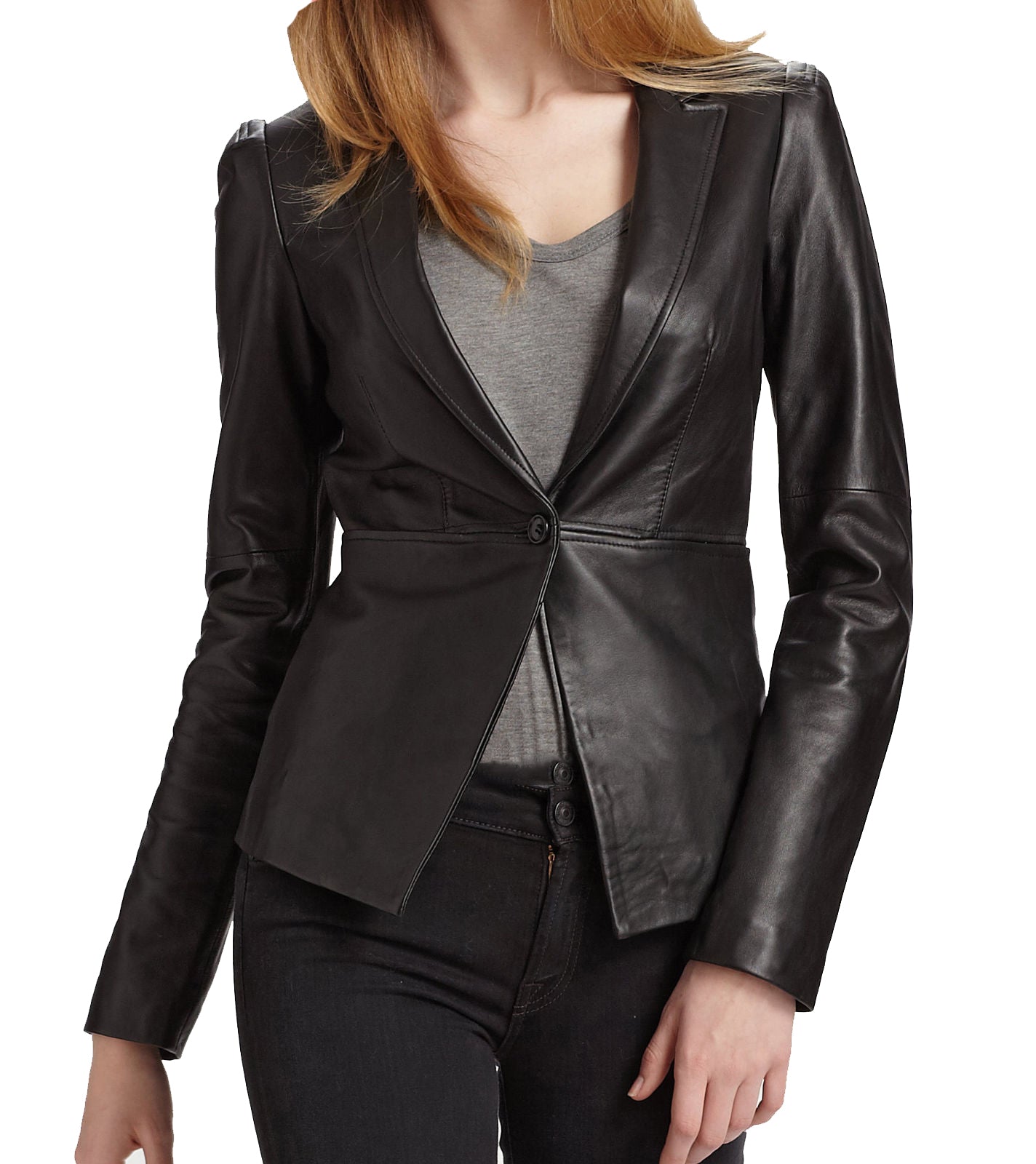 Leathers Women's Real Lambskin Leather Blazer BW012 featuring high-quality leather, satin lining, and stylish design with pockets.