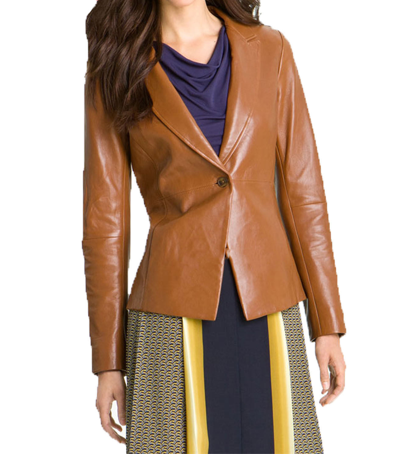 Leathers Women's Real Lambskin Leather Blazer BW029 featuring high-quality leather, satin lining, and stylish design.