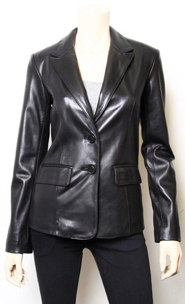 Leathers Women's Real Lambskin Leather Blazer BW049, showcasing its soft texture, satin lining, and stylish design.