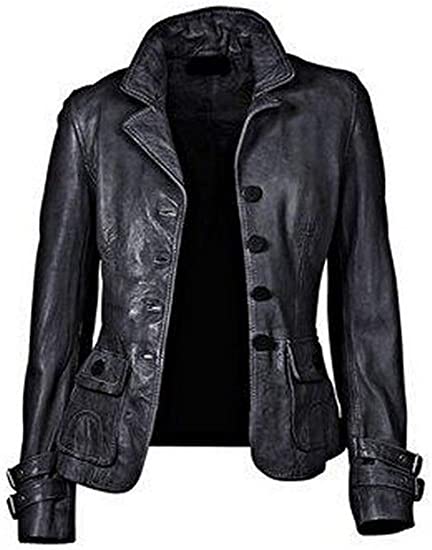 Leathers Women's Real Lambskin Leather Blazer BW055 featuring high-quality leather, satin lining, and stylish design with pockets.