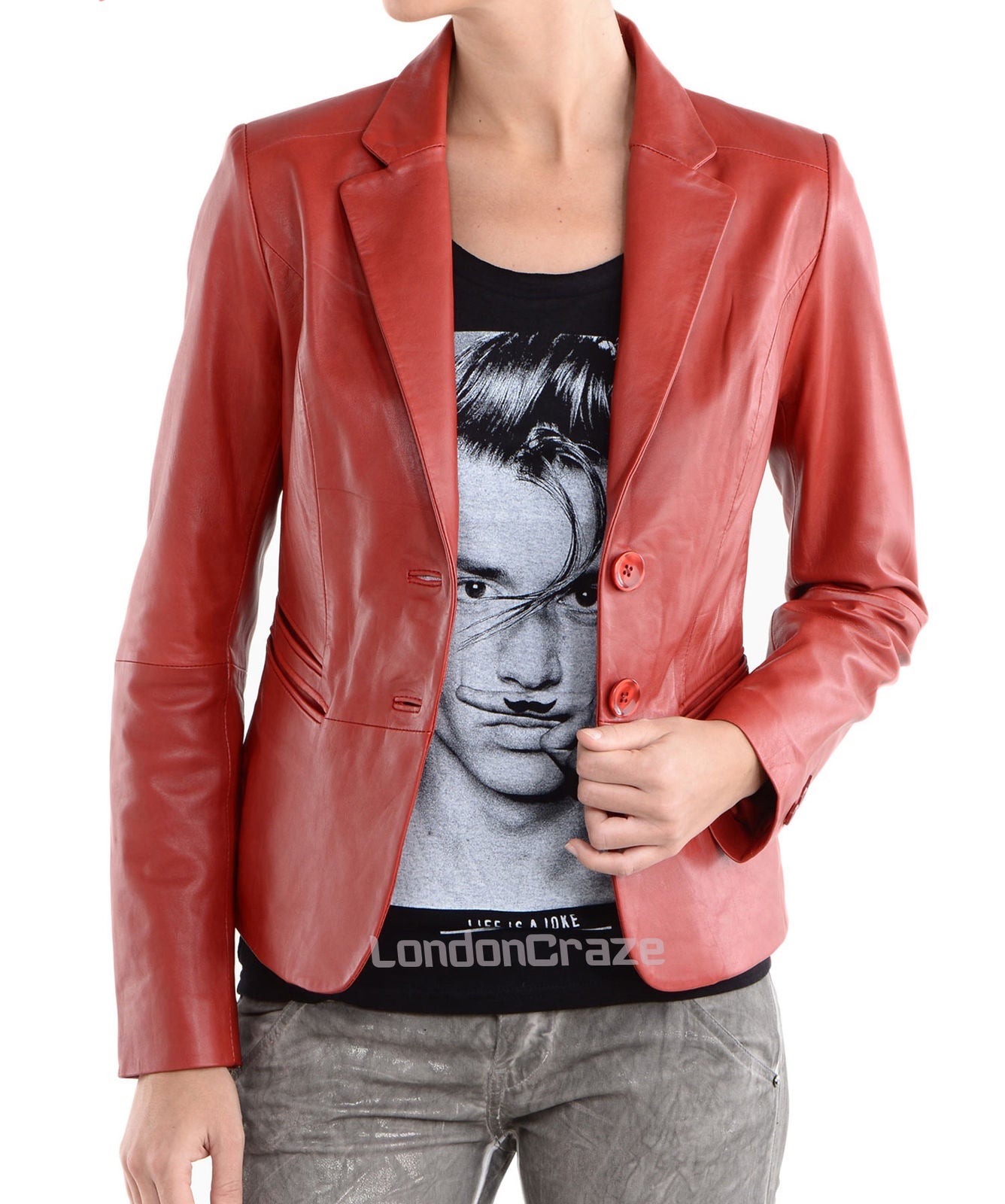 Leathers Women's Real Lambskin Leather Blazer BW007, featuring high-quality leather, satin lining, and stylish design with pockets.