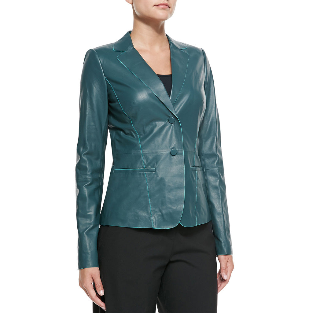 Leathers Women's Real Lambskin Leather Blazer BW073 featuring high-quality leather, satin lining, and stylish design.
