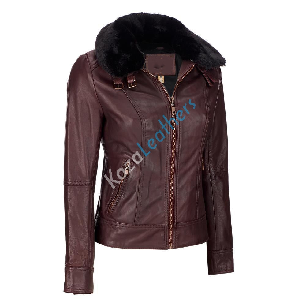 Leathers Women's Real Lambskin Leather Bomber Jacket KW096, showcasing its sleek design, high-quality leather, and stylish motorcycle-inspired features.