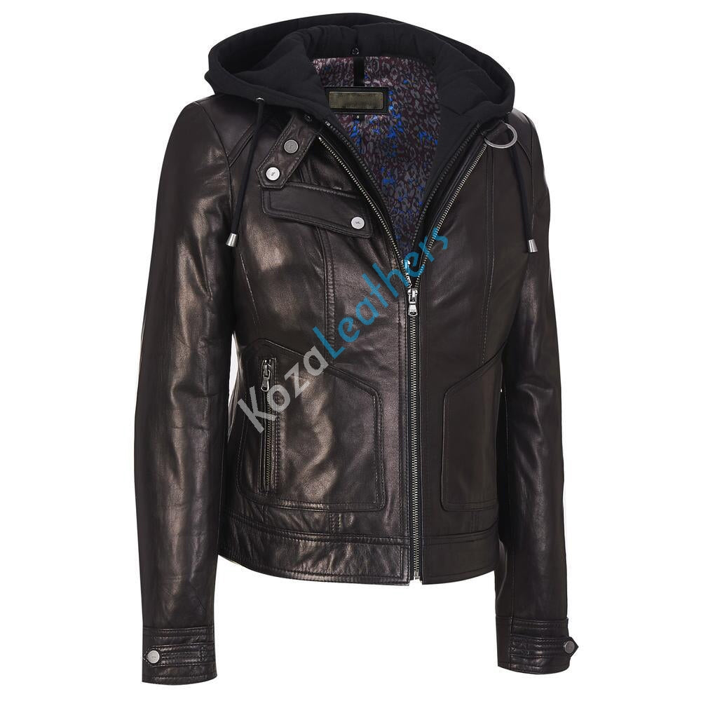 Leathers Women's Real Lambskin Leather Bomber Jacket KW123 showcasing its sleek design and high-quality leather material.