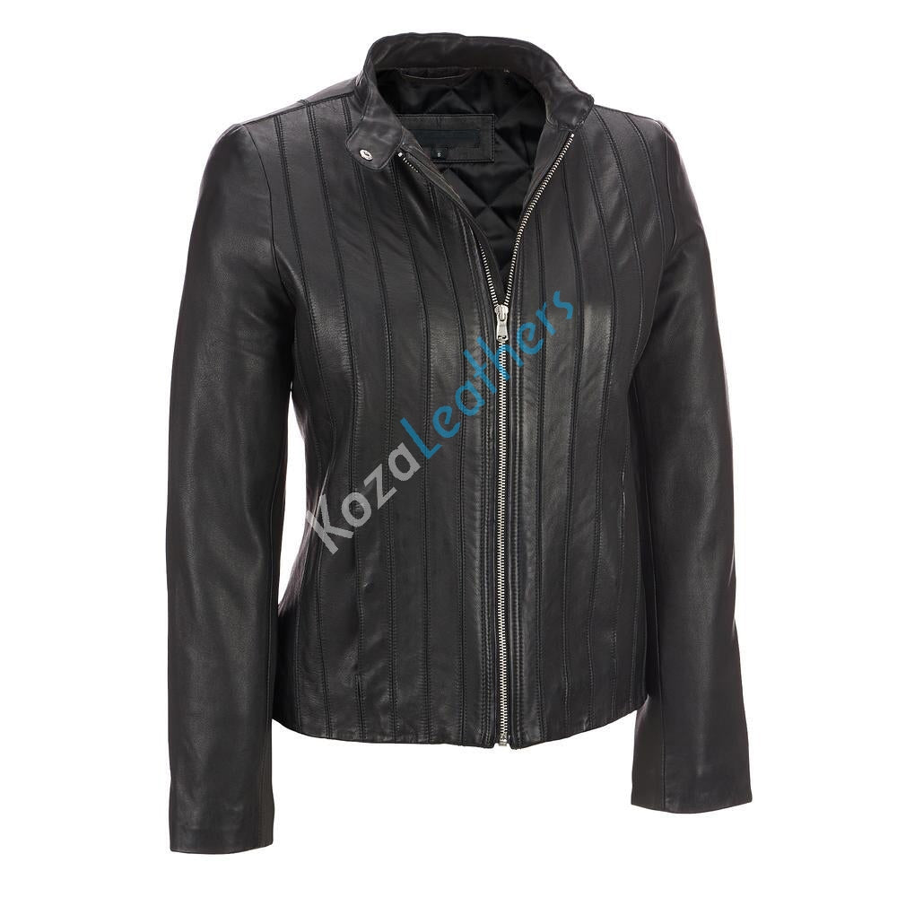 Leathers Women's Real Lambskin Leather Bomber Jacket KW136 featuring high-quality leather, satin lining, and stylish design.