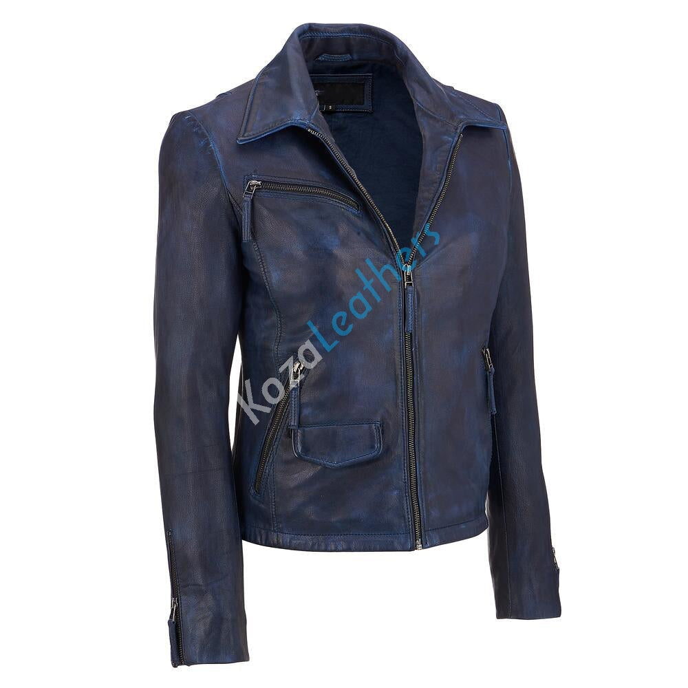 Leathers Women's Real Lambskin Leather Bomber Jacket KW142 featuring high-quality leather, satin lining, and stylish design.