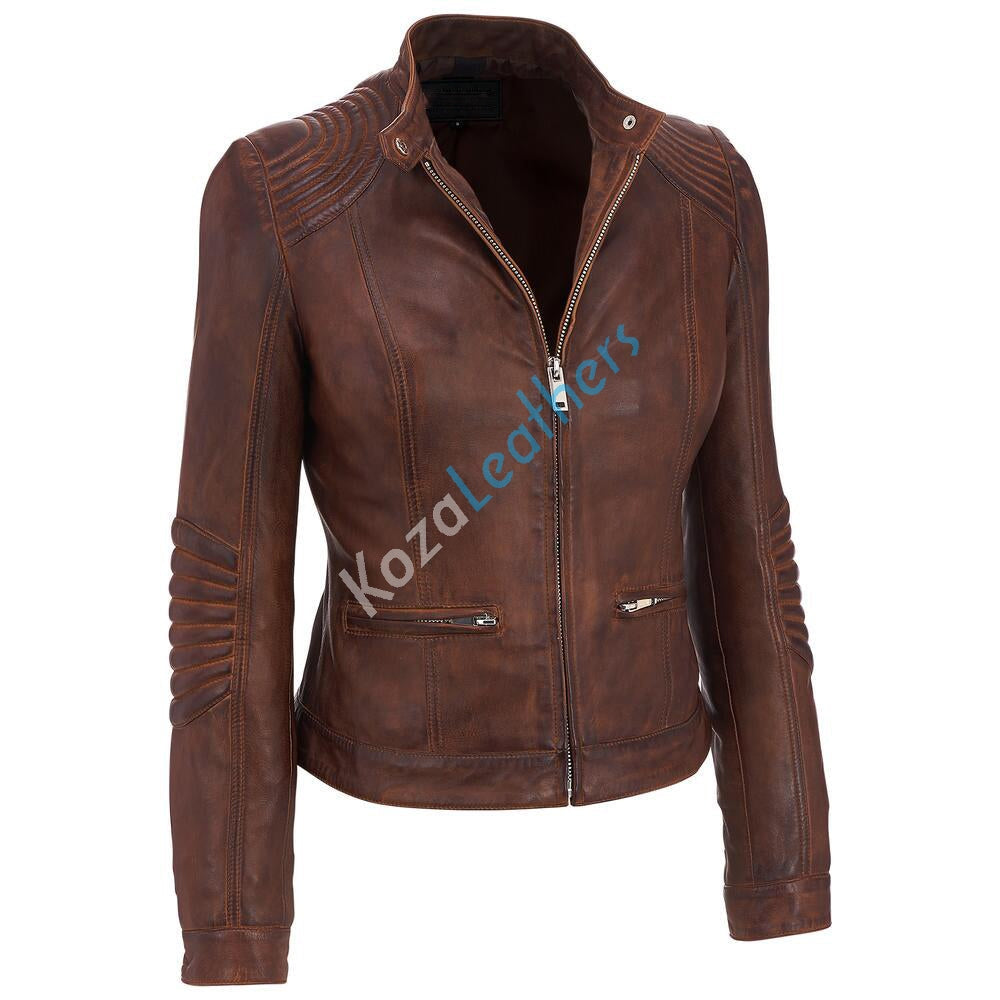Leathers Women's Real Lambskin Leather Bomber Jacket KW143 displayed on a mannequin, showcasing its sleek design and high-quality leather.