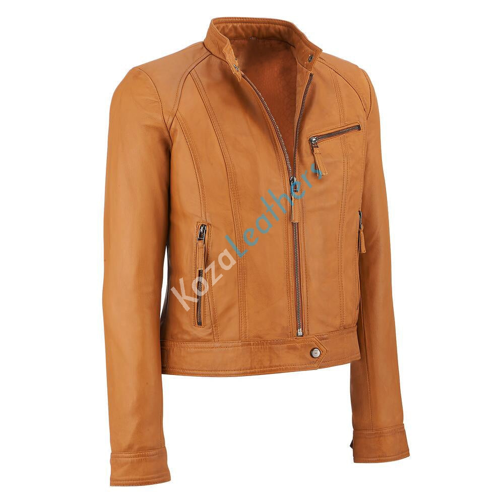 Leathers Women's Real Lambskin Leather Bomber Jacket KW150 showcasing its soft texture, stylish design, and high-quality hardware.