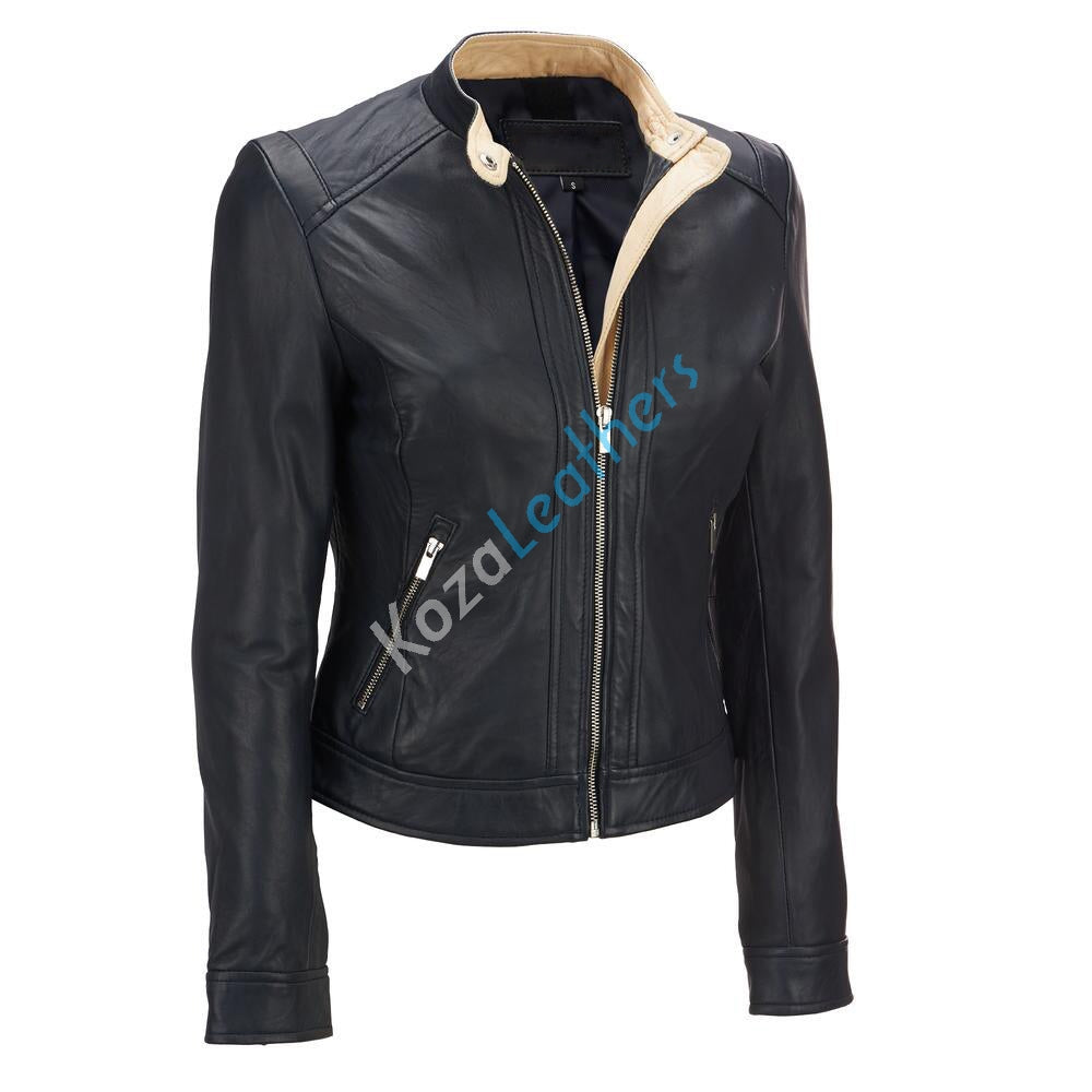 Leathers Women's Real Lambskin Leather Bomber Jacket KW152 showcasing its soft texture and stylish design.