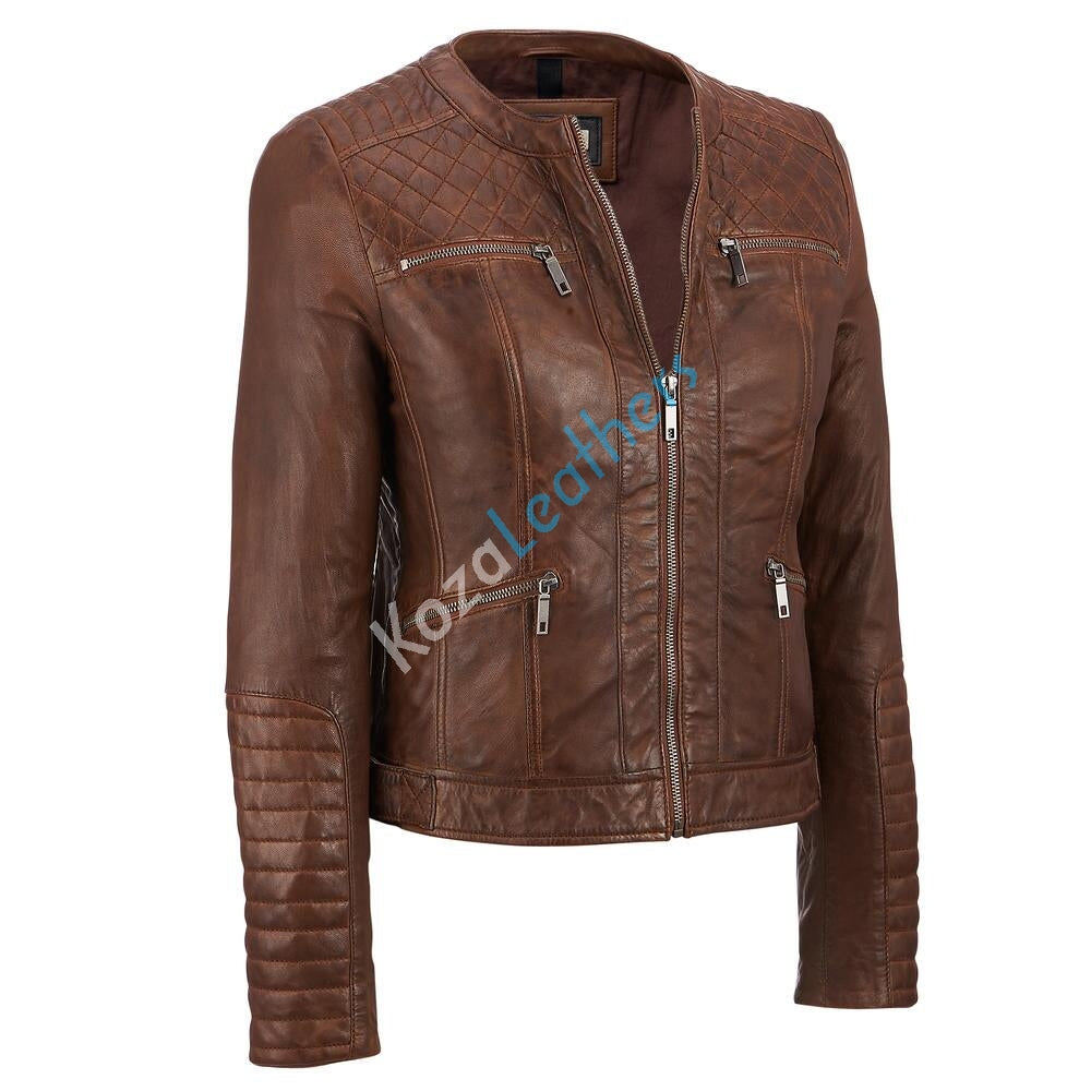 Leathers Women's Real Lambskin Leather Bomber Jacket KW153 showcasing its soft texture and stylish design with pockets.
