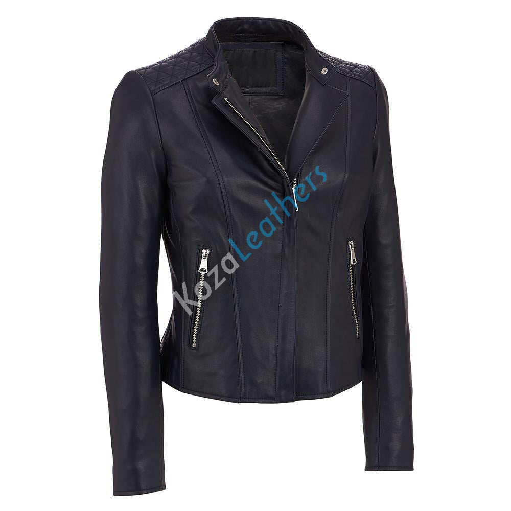 Leathers Women's Real Lambskin Leather Bomber Jacket KW157 featuring high-quality leather, satin lining, and stylish design.