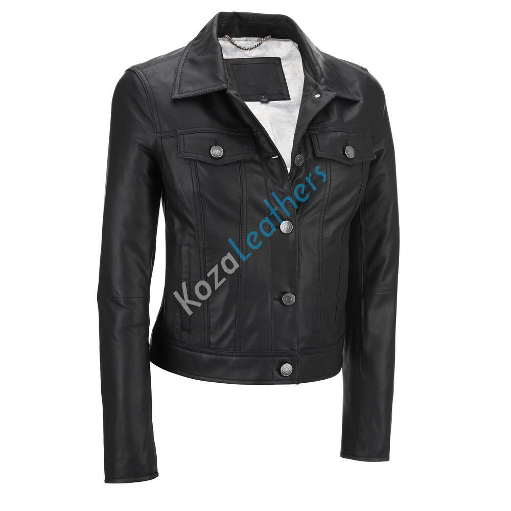 Leathers Women's Real Lambskin Leather Bomber Jacket KW158 with satin lining and YKK zipper, showcasing its stylish motorcycle design.