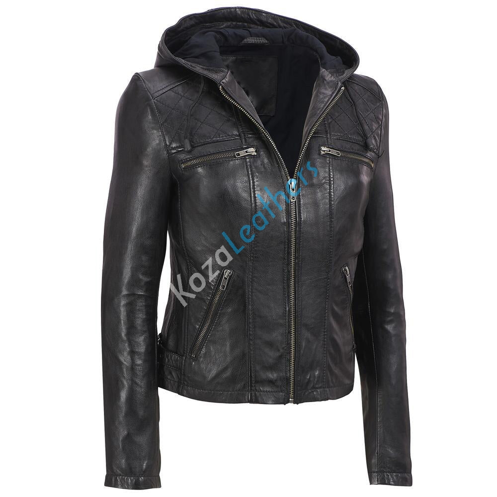 Leathers Women's Real Lambskin Leather Bomber Jacket KW161 featuring a sleek design, high-quality leather, and satin lining.