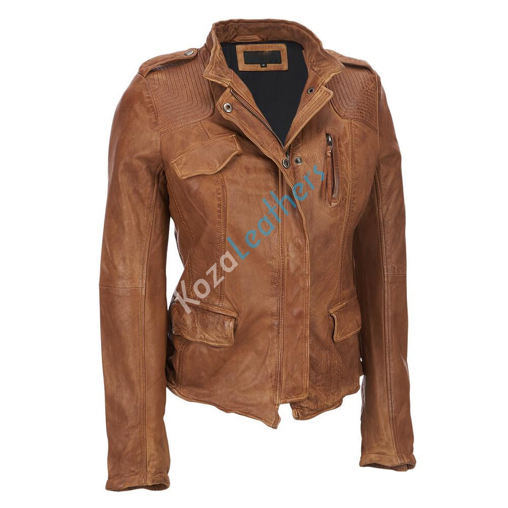Leathers Women's Real Lambskin Leather Bomber Jacket KW117, showcasing its soft leather texture and stylish design.