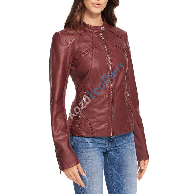 Leathers Women's Real Lambskin Leather Bomber Jacket KW171 featuring a sleek design, high-quality leather, and satin lining.