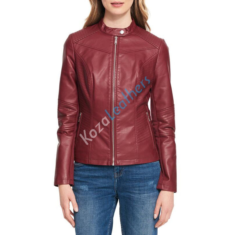Leathers Women's Real Lambskin Leather Bomber Jacket KW172 showcasing its soft lambskin leather, satin lining, and stylish design.