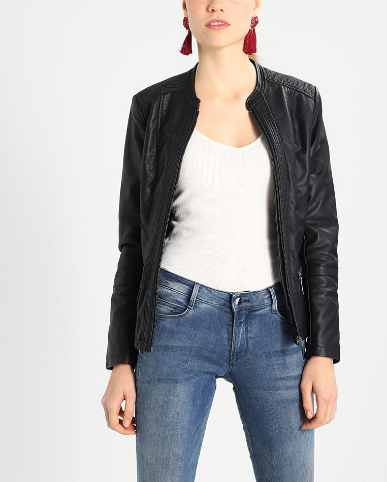 Leathers Women's Real Lambskin Leather Bomber Jacket KW195 featuring a sleek design, satin lining, and YKK zipper, perfect for stylish outings.