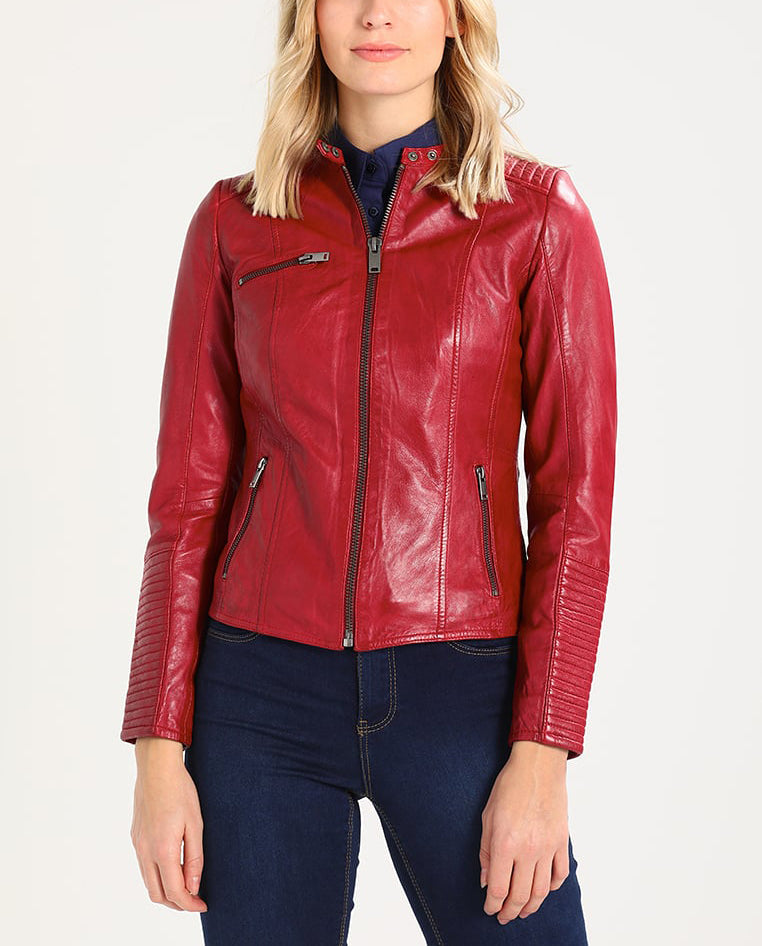 Leathers Women's Real Lambskin Leather Bomber Jacket KW201 featuring high-quality leather, satin lining, and stylish design.