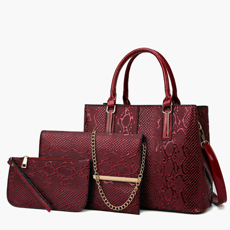 Leisure three-piece women's bag suit featuring stylish design and multiple sizes for daily use.