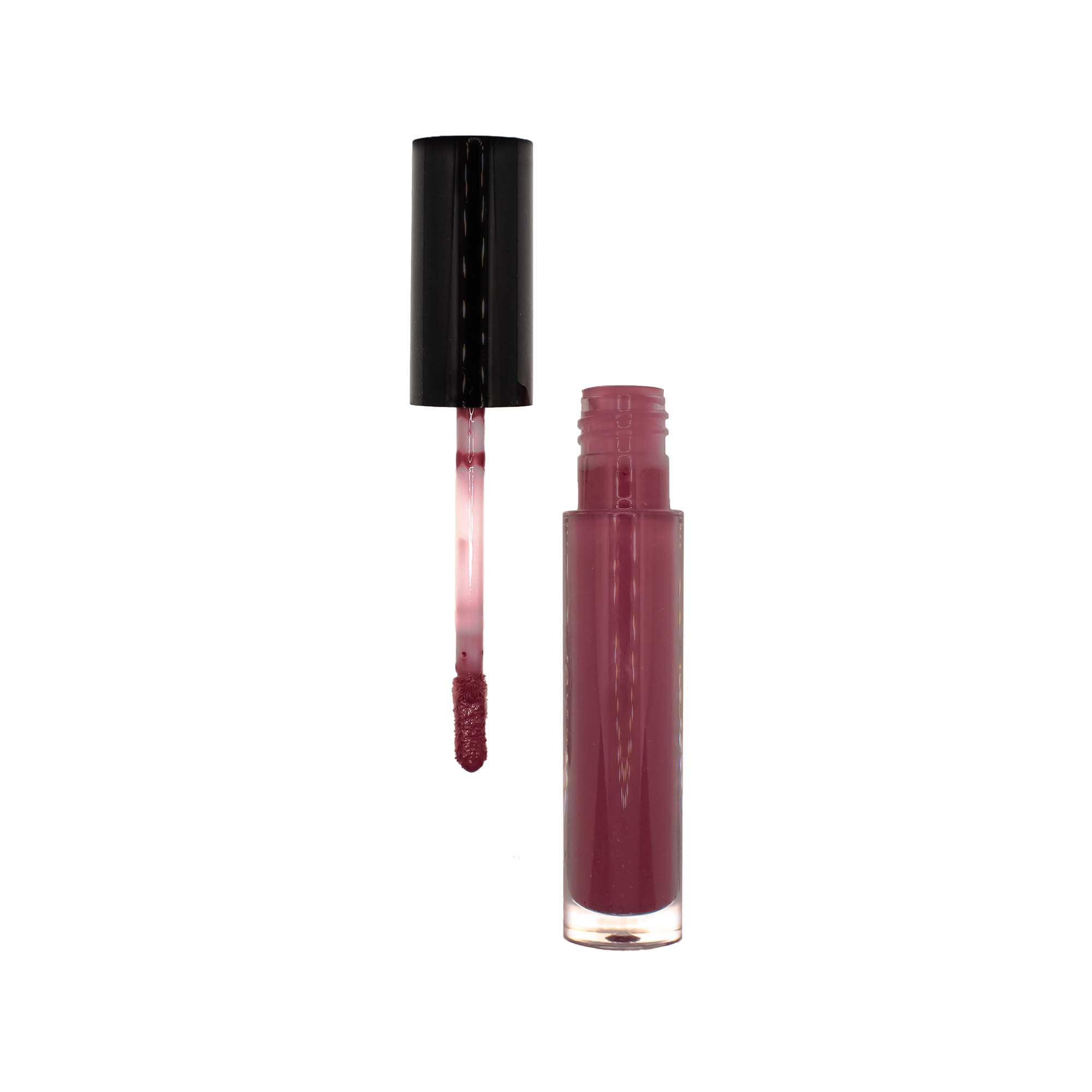 Lavender Lip Gloss in a sleek tube, showcasing its shimmering color and doe-shaped applicator for easy application.