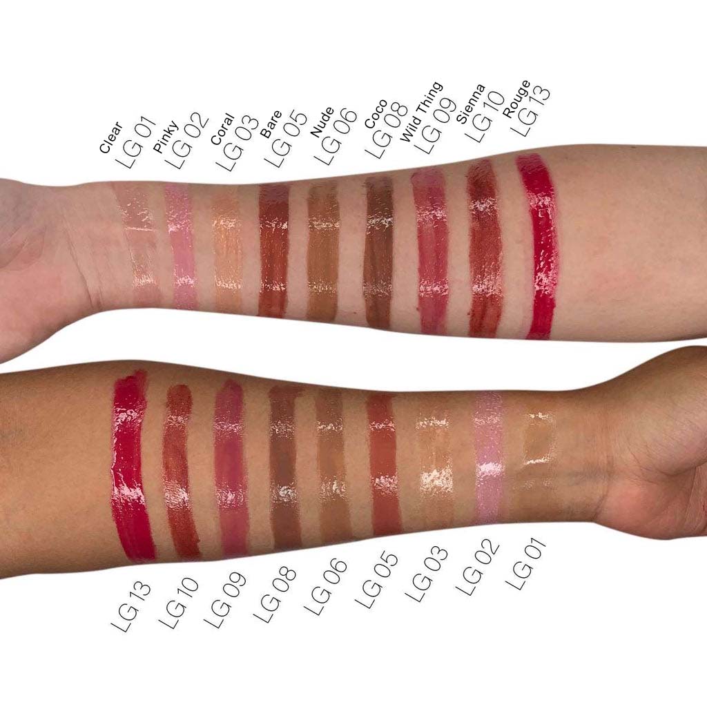 Sienna Lip Gloss in a sleek tube showcasing its radiant color and applicator, perfect for enhancing lip beauty.
