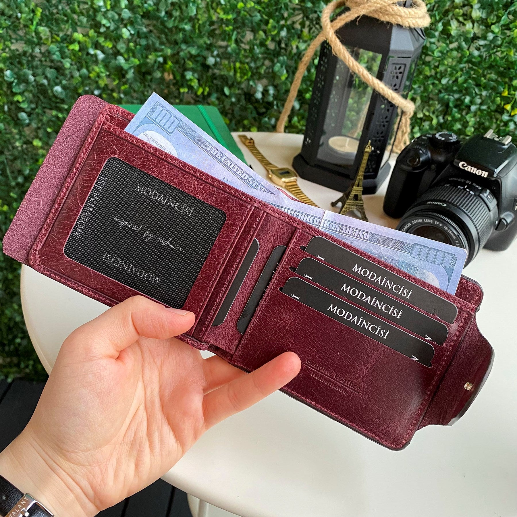 Modica Malibu Genuine Leather Snap Wallet showcasing premium leather, snap closure, and multiple compartments for cards and cash.