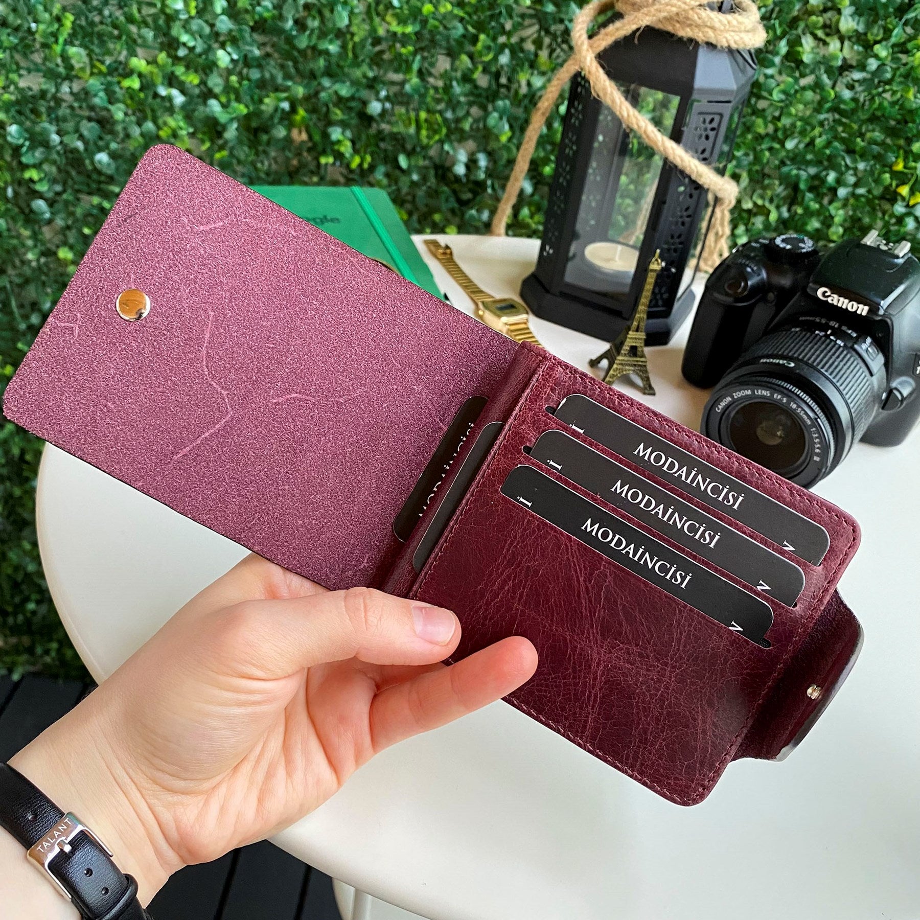 Modica Malibu Genuine Leather Snap Wallet showcasing premium leather, snap closure, and multiple compartments for cards and cash.