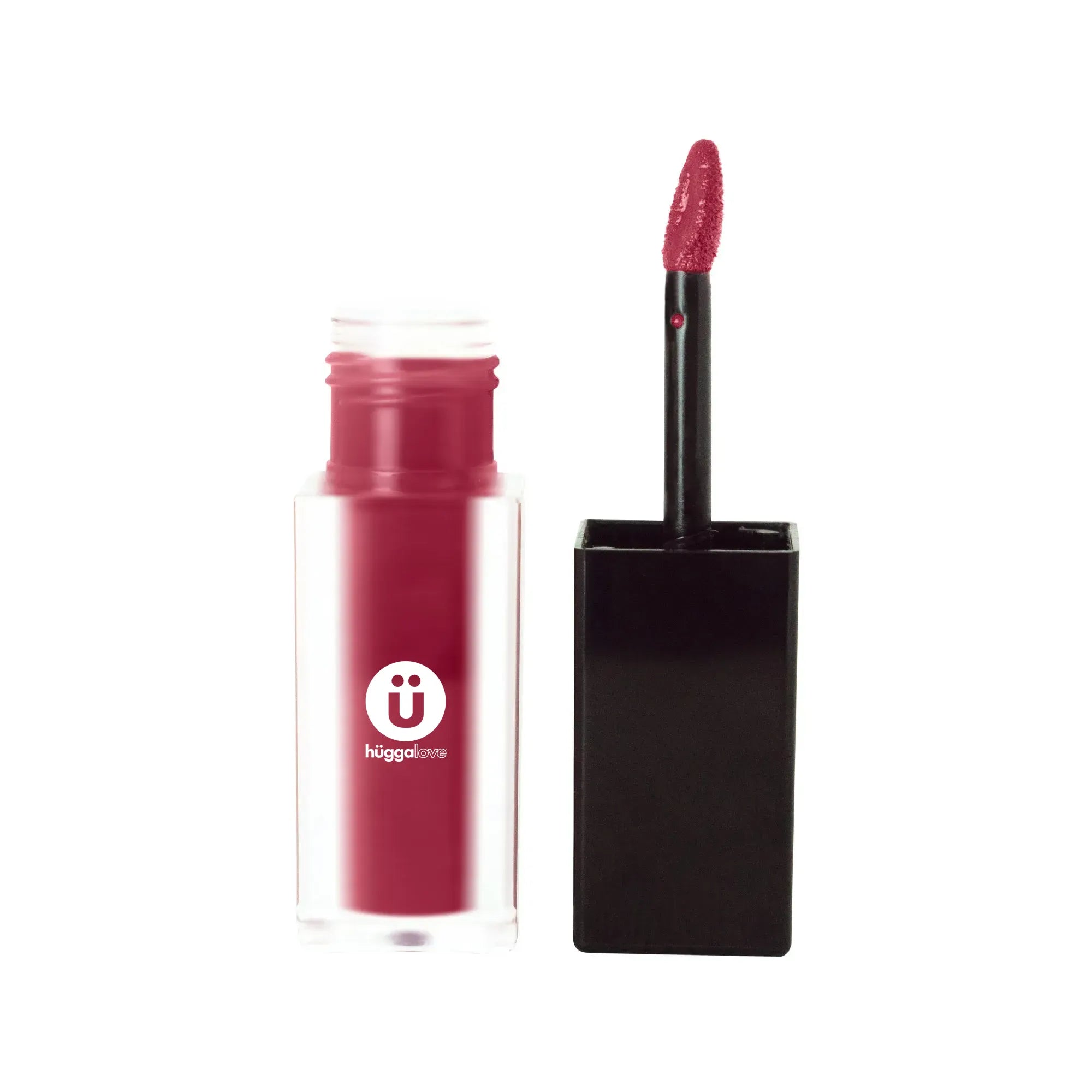 A tube of Matte Lip Stain in Deep Burgundy with a doe-shaped applicator, showcasing its rich color and sleek packaging.