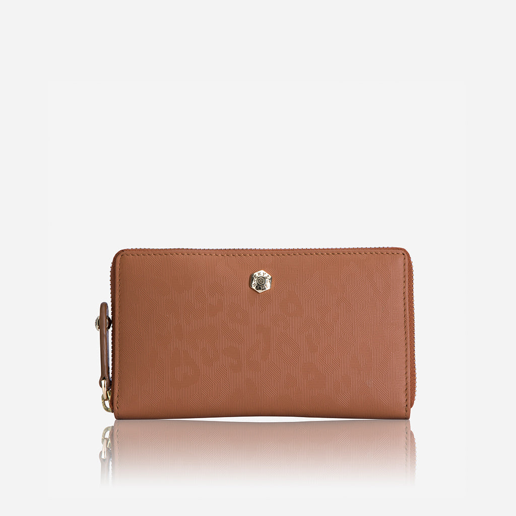 Medium Zip Around Purse in Natural with exclusive Italian prints, showcasing a stylish and compact design.