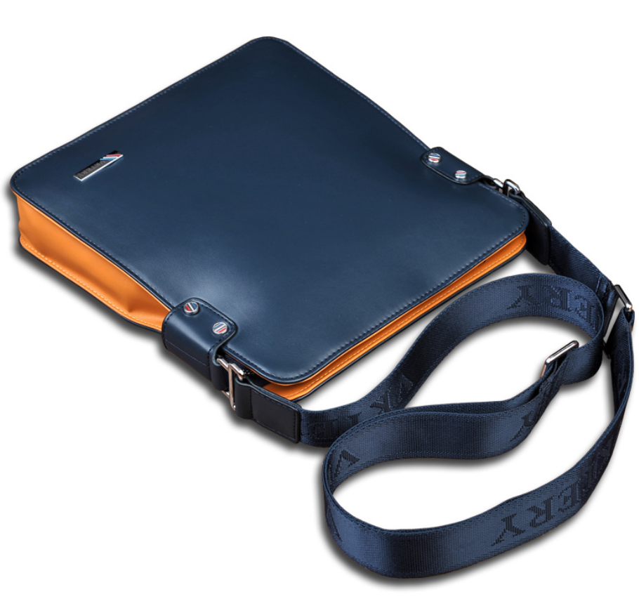 Men's high quality PU leather leisure messenger bag in a stylish square design, featuring a zipper opening and adjustable telescopic handle.